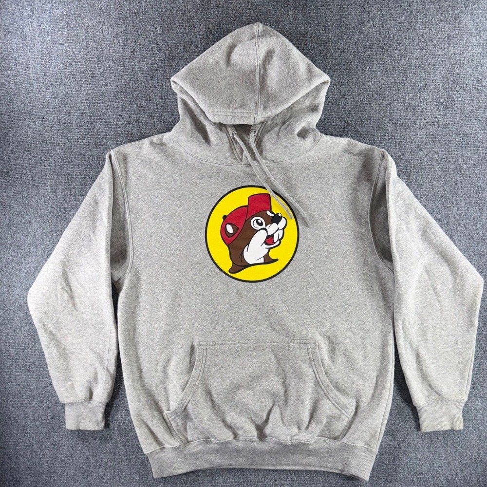 Buc-ee's Beaver Logo Heather Gray Pullover Hoodie Sweatshirt Medium MD